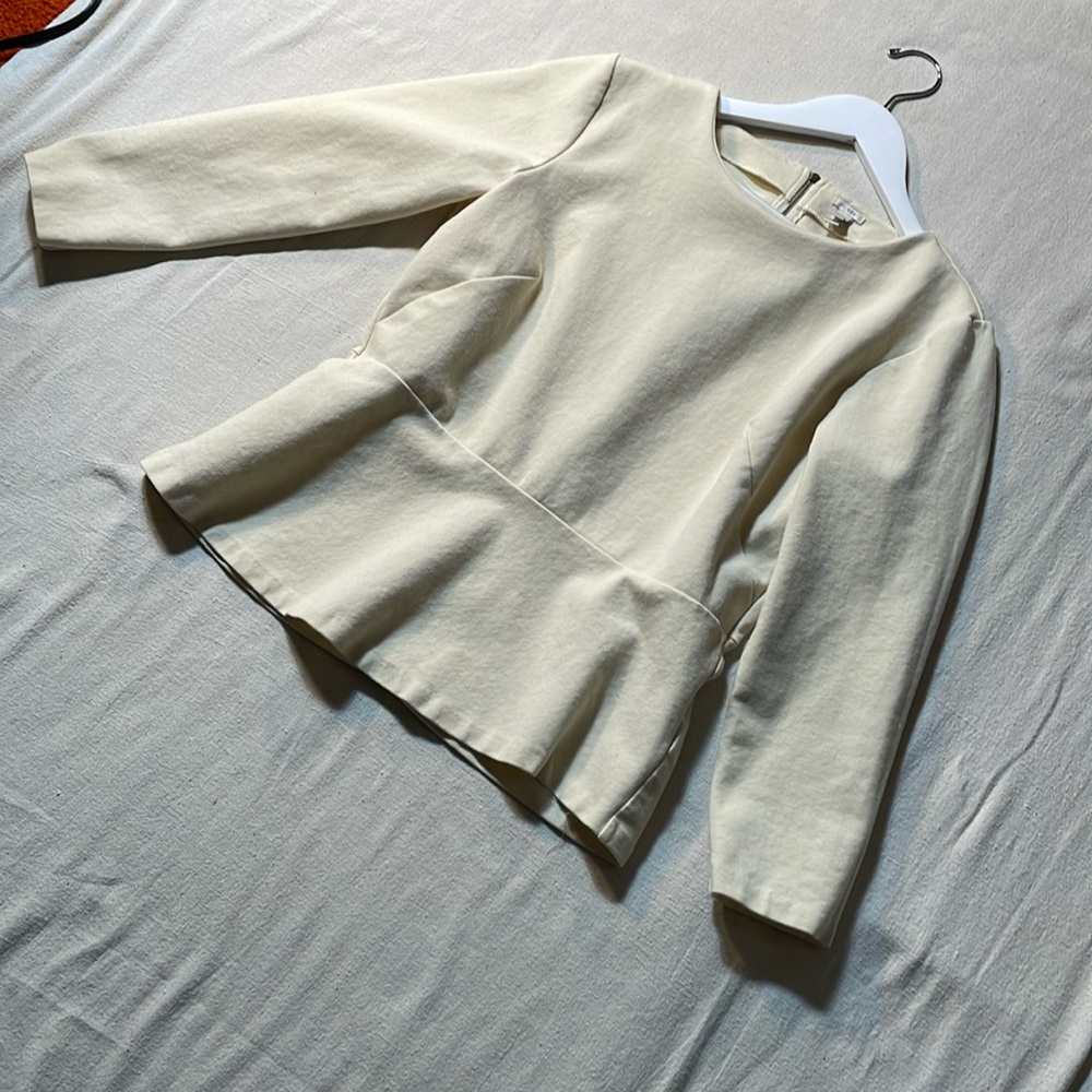J Crew size L, cream color long sleeve top. Zipper back